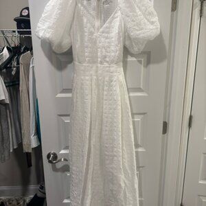 White Puff Sleeve Maxi Dress with V-Neck